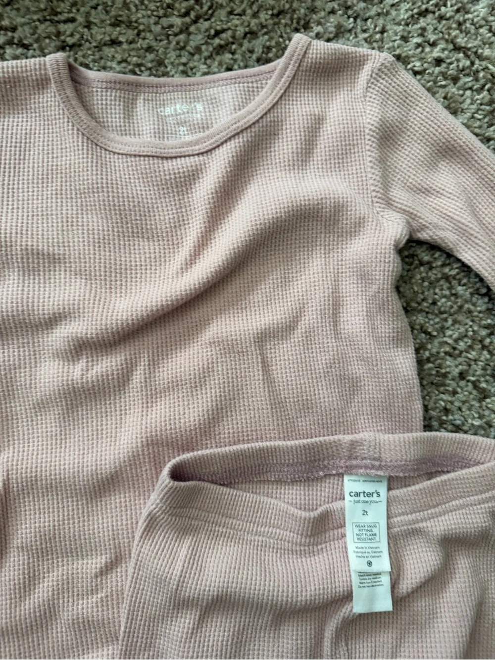 Carter's Girls Waffle-Knit Pajama Set - Light Pink